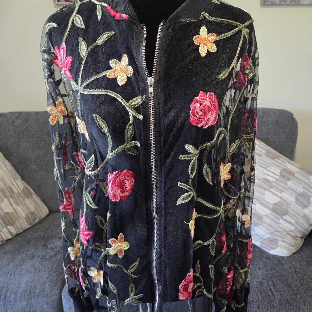 Floral Embroidered Transparent Jacket
